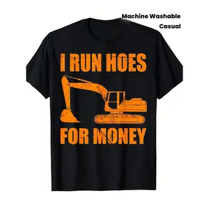 Men's Humorous Construction Worker T-Shirt I Dig for Money Forklift Design Black Orange Crew Neck Short Sleeve Casual Top for Construction Sites Labor Day