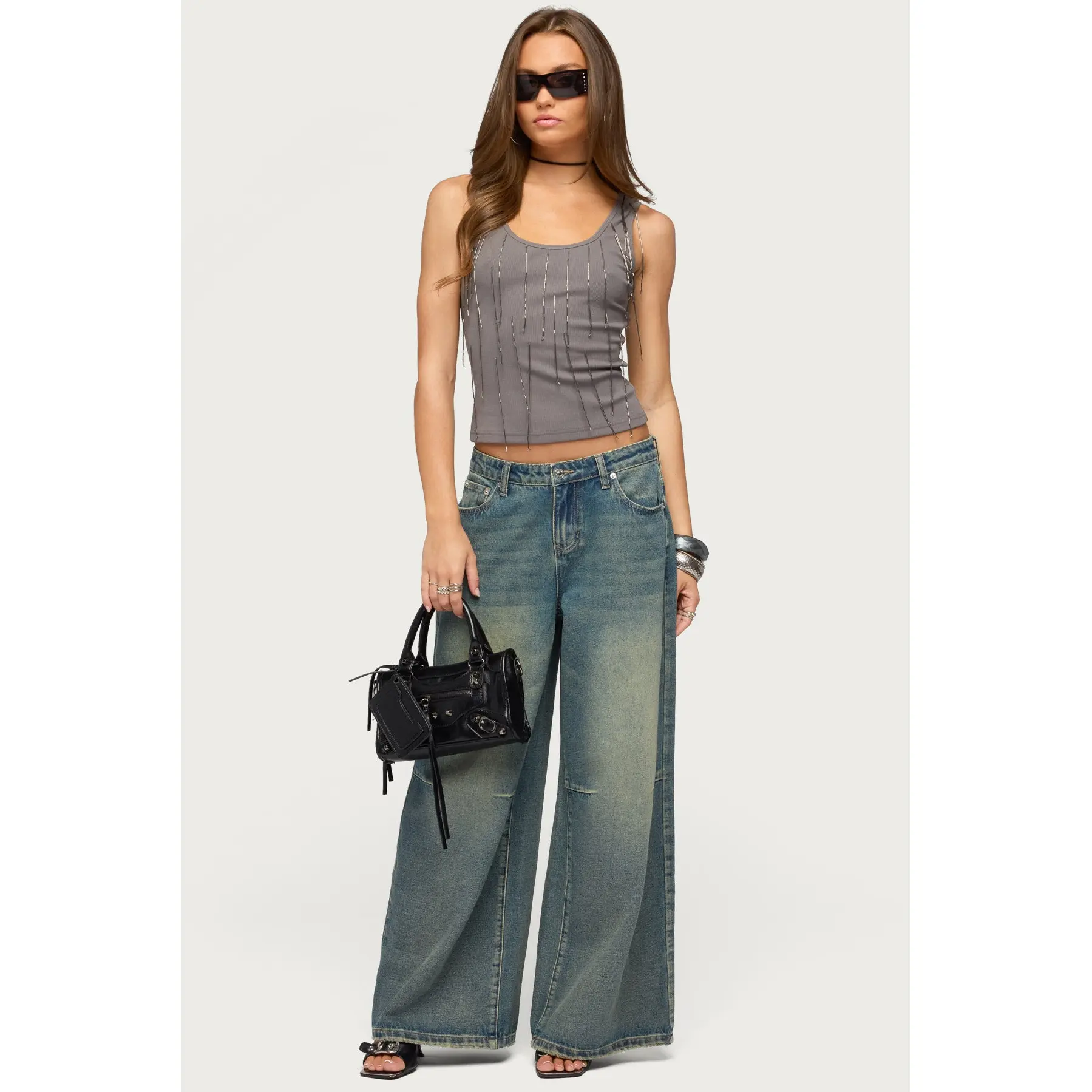 Adjustable Button Low Rise Baggy Jeans