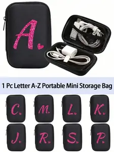 Rose Red Shiny Heart-Shaped Letter A-Z Portable Mini Storage Bag, First Letter Logo Charger, Charging Cable, Headphone Digital Bag, Change Coin, Fashion New Arrivals, For Men, Women  Business, Travel, Daily Commuting, Birthdays, Valentine's Day Gifts