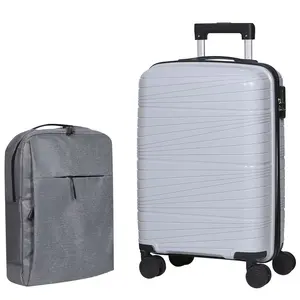 Airline Approved 20-inch PP Hard Shell Carry On Luggage Set with USB Backpack, TSA Lock Spinner Wheels for Business Travel Grey