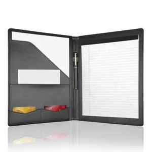 Leather Padfolio Portfolio Binder Interview Resume Folder Letter Size A4 Writing Pad Holder Document Organizer For Business School Office Conference