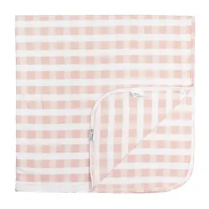 Pink Gingham Luxury Bamboo Blanket - 40x40 Inches, Soft Viscose & Spandex Blend, Breathable & Moisture-Wicking, Perfect for Naps & Stroller Rides