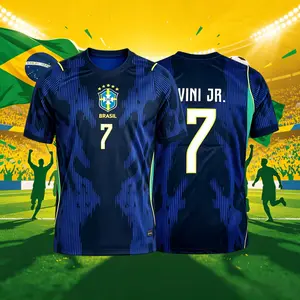 2026 Brazil Away Blue 7# Vini JR Short Sleeve Soccer Jersey Fans Version