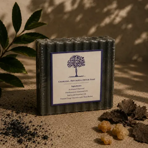Charcoal-Patchouli Coconut Soap Bar, Natural Bath & Shower Body Care Product