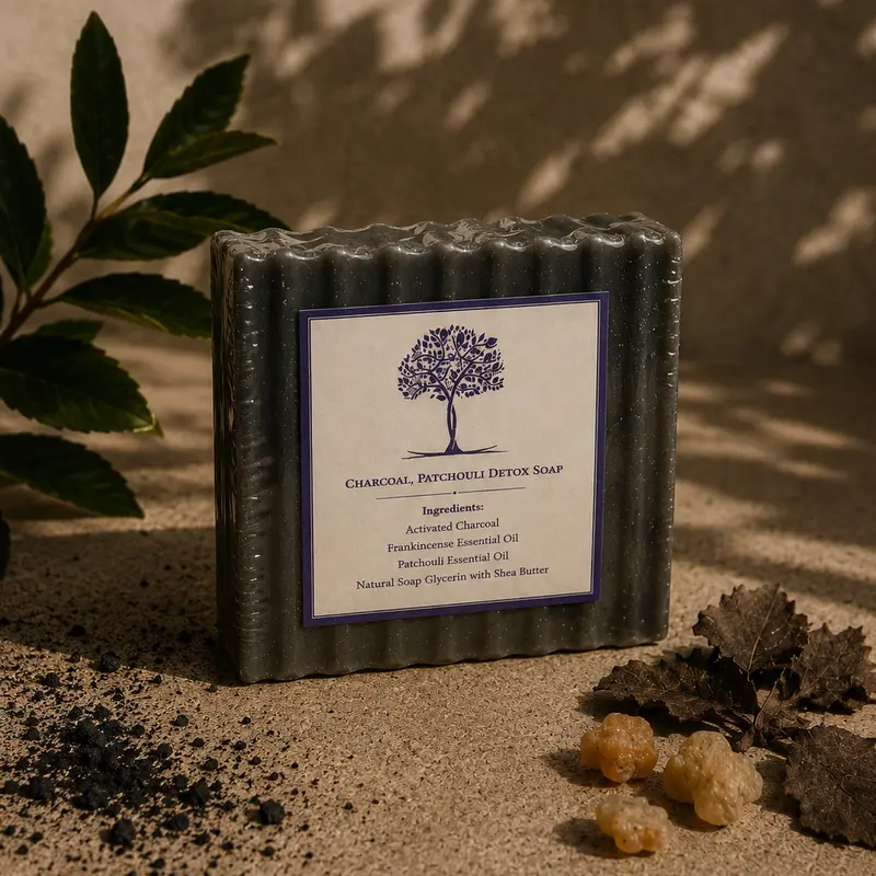 Charcoal-Patchouli Coconut Soap Bar, Natural Bath & Shower Body Care Product