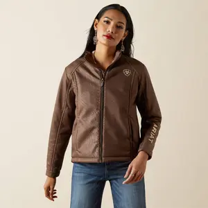 ARIAT WOMENS LOGO SOFTSHELL FAUX LEATHER  BROWN FAUX LEATHER JAKET 10062795