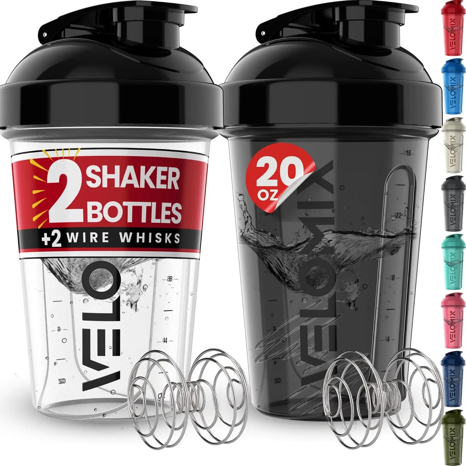 2-Pack 20 oz Premium Quality Built to Last Lightweight Drink Mix Water Bottles for Active Individuals - Leak-Proof Airtight Sports Drinkware with 2 Wire Whisks for Protein Shakes, Pre-Workout, Two Bottles Cover Gym And Commute