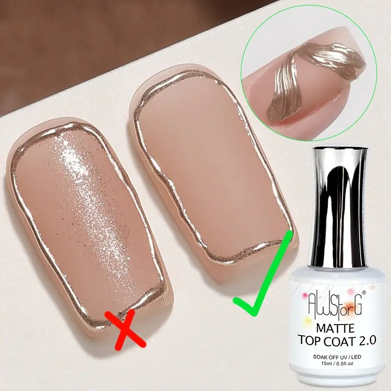 AWStorG 15ml Matte Top Coat, Non-stick Powder Long-Lasting UV Gel, Semi-Permanent Gel Polish, Nail Art Manicure Decoration, Flawless Nail Care, Soak Off Gel, Nail Products