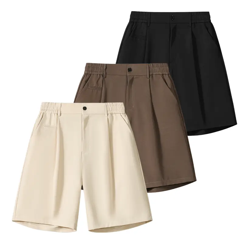 Men's High Waist Single Pleated Suit 5 Inch Shorts, Half Elastic Back Waist Button Fly Straight Cut Dress Shorts, Wrinkle Resistant Smooth Ice Silk Suit Fabric, Business Commuter Daily Travel Essential Summer Bottoms men's shorts summer # SummerWins