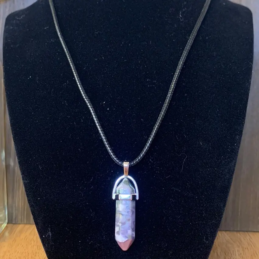 Grey Multi-Colored Stone Necklace With Black Cord Anniversary Auspicious Birthday Daily