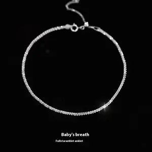 Sparkling Bracelet Anklet Copper Starry Cauliflower Necklace for Women Silver Geometric Fresh Style 16 3cm Bracelet 19 5cm Anklet Perfect Anniversary Gift