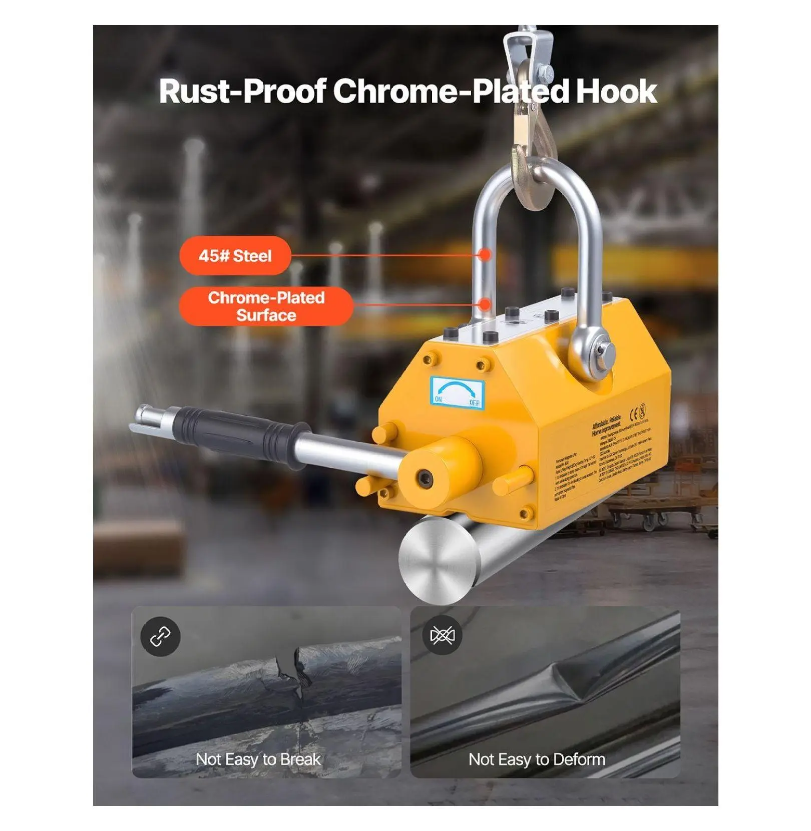 Magnetic Lifter 1320 lbs Capacity, Neodymium Lifting Magnet with Release Handle & Hook Default