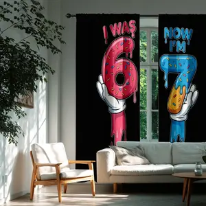 2pcs Bottom Blue Donut Number 67 Curtains, Cartoon Palm Heart Candy Granules, High Light Blocking, Eco-Friendly, Durable