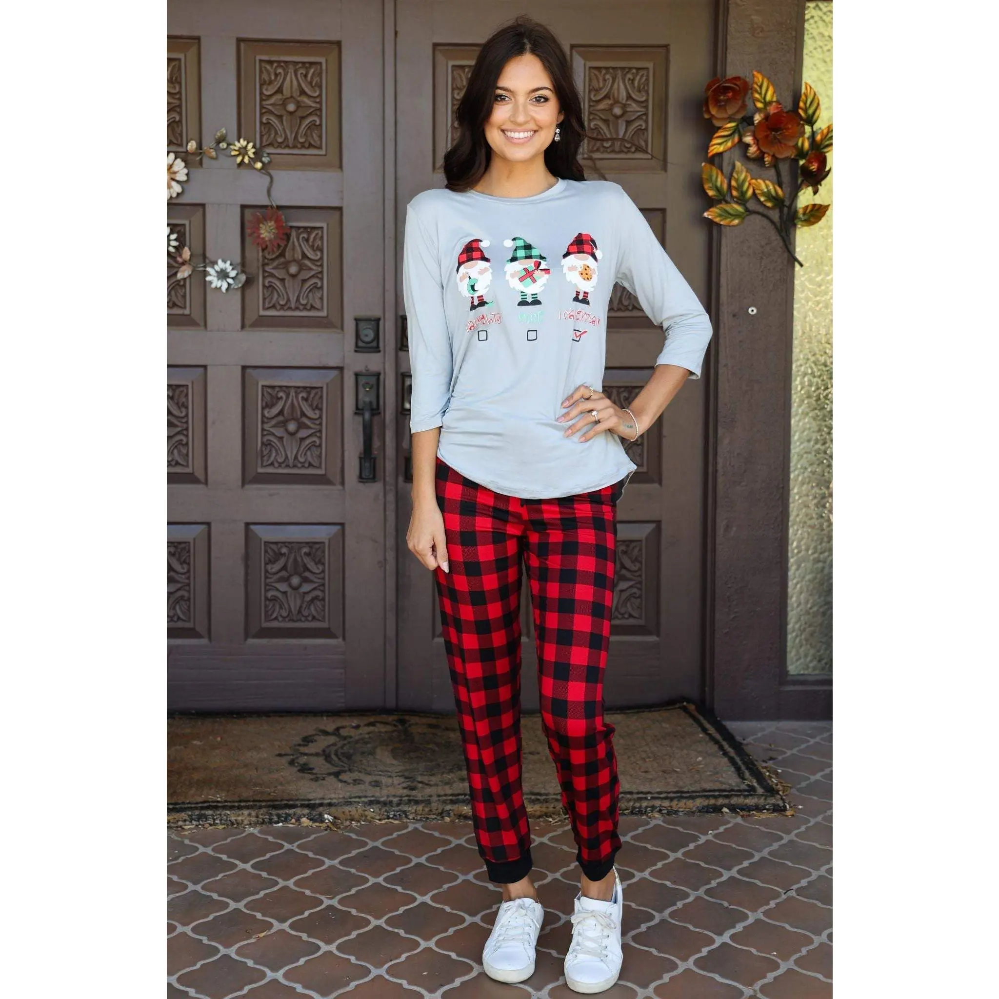 Amanda Blu & Co Christmas Gnome Naughty, Nice And I Can Explain Ladies Pajama Jogger Set