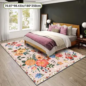 Velvet + Soft and Comfortable European Pastoral Floral Pattern Printed Carpet, Home Decoration Carpet, Living Room Large Carpet Sofa Cushion Door Mat Coffee Table Cushion Bedroom Carpet Bedside Carpet
