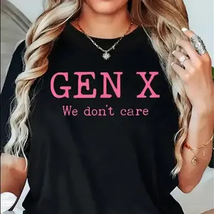 [100% Cotton] Gen X Generation We Do Not Care Text Saying , Graphic T Shirts - Printed Short Sleeve  Top Shirt Round Neck