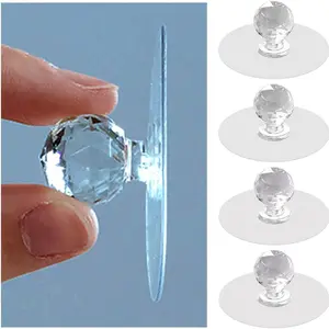 Clear Cabinet Drawer Knobs, Diamond Crystal Shaped Pulls Handles for Wardrobe,Kitchen Cupboard,Bathroom Dresser, Furniture Door Window, Self-Adhesive Drill Free Self-Stick Push Pull Helper (4)