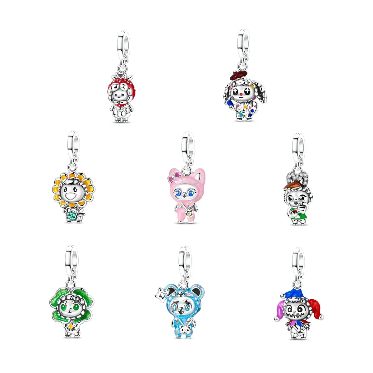 MULA Whimsical Jewellery Pendant for Girls, Silver-Plated Enamel Character with Cubic Zirconia, Pandora-Compatible Collectible Gift