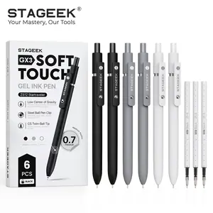 STAGEEK Black Gel Pens 6Pcs 0.7mm Quick Dry Ink with 3 Refills Fine Point Smooth Writing for Journaling Office Note Taking School Supplies Nurse Aesthetic(Black Gray White&Gradient)