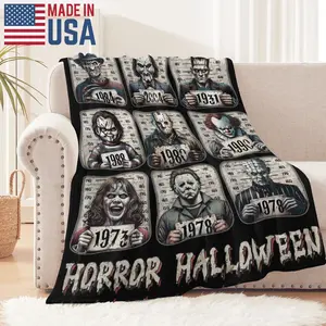 Horror Movie Themed Blanket - Comfortable and fluffy, suitable for all seasons, perfect for sofas, bedrooms, offices, cars, travel, home bedding, cozy movie-themed decorative blankets, Halloween birthday gifts, and fan gifts.