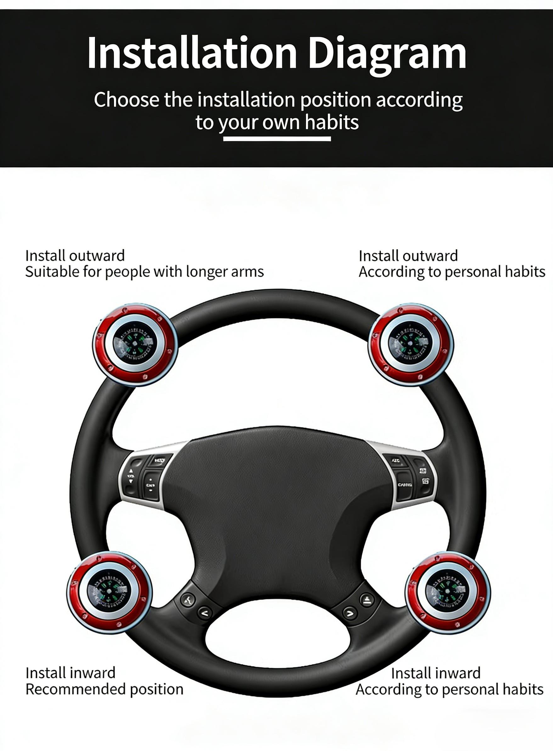 Steering Wheel Spinner Knob with Compass, 360° Rotation Car Steering Wheel Booster, Easy Install Universal Car Accessory for Effortless Turning, Must-Have for Drivers & Car Enthusiasts