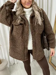 Women's Fall Winter Casual Loose Fit Jacket, Plain Color Button-Front Coat with Pockets, Warm Outerwear for Ladies