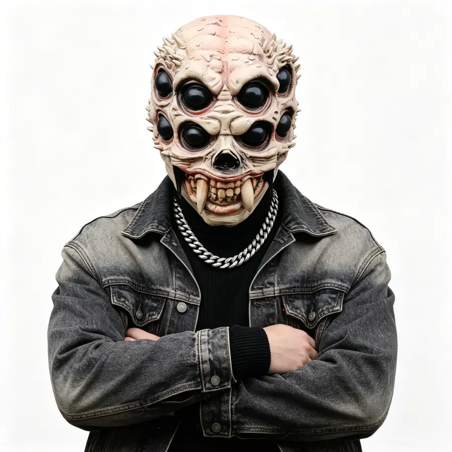 Gothic Full Face 8-Eyed Spider Demon Rubber Mask, Comfortable Scary Fanged Alien Prop, Festive & Party Supplies Accessories for Halloween, Haunted Houses, Full Face Mask