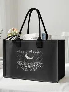 Large Capacity Storage Bag with Moon Butterfly Print, Durable Handle, Space Saving Multi-Purpose, Ideal for School, Travel, Shopping
