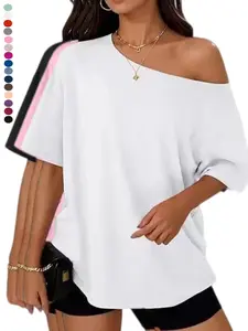 2026 Womens Off The Shoulder Tops Oversized T-Shirts Short Sleeve Tees Summer 2026 Casual Spring Clothes