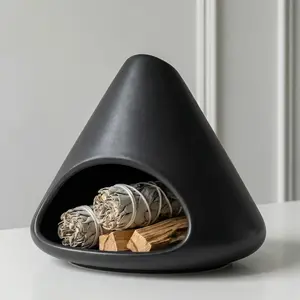 Ceramic Palo Santo Holder Incense Burner, Black Cone Mini Fireplace for Sage Sticks Burner with Chimney  for Cedar,Yoga,   Meditation for Women