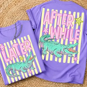 Striped Later Gator Shirt, After While Crocodile Shirt, Funny Summer Tee, Front Back Print Shirt, Trendy Cute Tee, Animal Lover Shirt