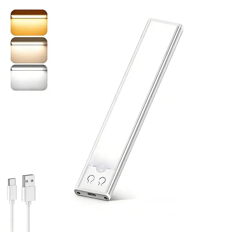 【SummerVibes】Wireless LED Night Light 4-Piece Pack, USB Rechargeable Battery-Operated Under Cabinet Light with Magnetic Base, Motion Sensor, Auto Shut-Off, Eye-Care Gradual Brightness for Kitchen, Counter (Cordless Power Frees Wired Spaces)