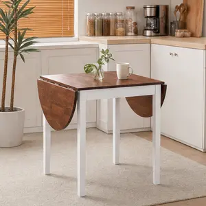 ARCH Solid Wood Folding Dining Table Drop Leaf Oval Expandable Kitchen Table for Small Spaces Dining Room Home Apartment Office Brown Pine Lacquered H-Shape Legs Manual Height Adjustable 27.56x55.12x29.53 in, Pine Material, American Design Style
