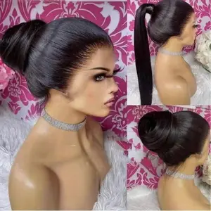 Long Silky Straight Hair Lace Front Wigs For Women Pre Plucked With Baby Hair Natural Hairline 13x4 Free Part Glueless Synthetic Heat Resistant Soft Fiber Suitable for Ladies Daily Party Wear 26 Inch 180% Full Density