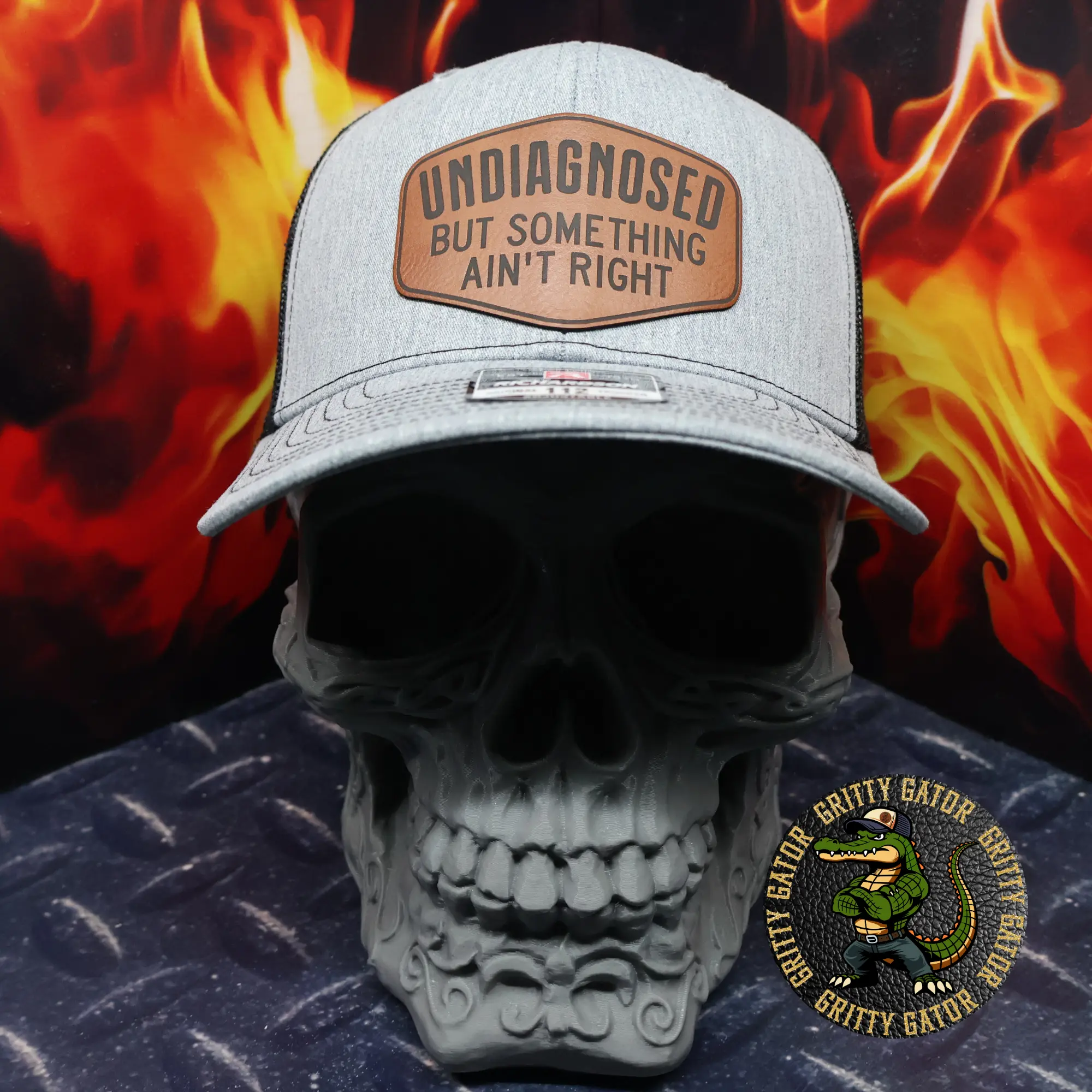 Undiagnosed (But Something Ain't Right) Patch Hat Richardson 112 Trucker Hat Leatherette Hat from Gritty Gator