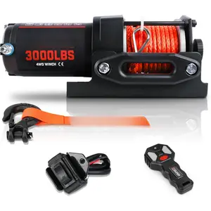 3000 lb Electric Winch for ATV UTV Trailer Boat Synthetic Rope Winch 12V DC Off Road Towing Winches with  Remote Mounting Bracket