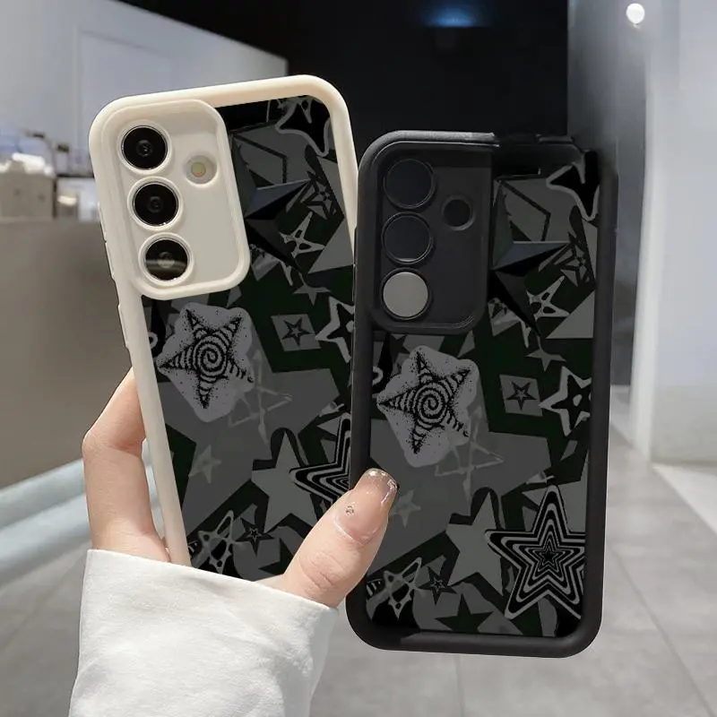 TPU Soft Silicone Phone Case, Anti-Scratch Shockproof Cover with Black Star Pattern, Compatible with Galaxy S22+ S23 Ultra S24 Plus S25, Mobile Phone Accessories