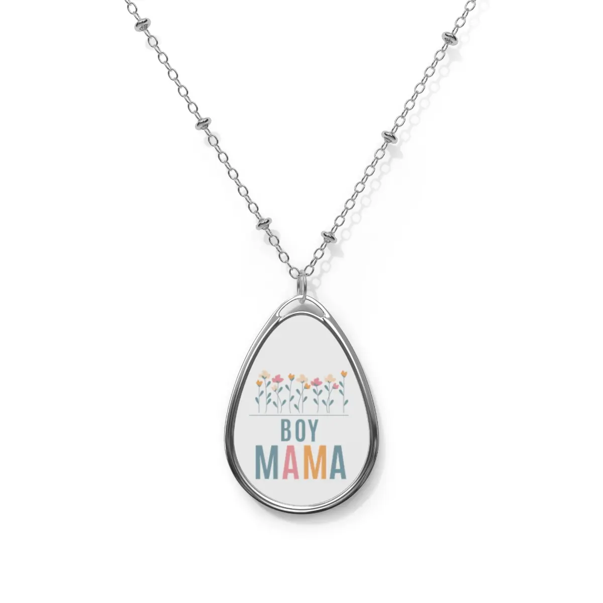 Boy mama floral pendant Oval Necklace Valentine's Mothers day gift push present baby shower