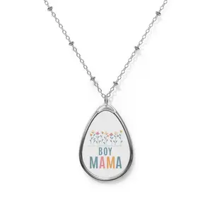 Boy mama floral pendant Oval Necklace Valentine's Mothers day gift push present baby shower