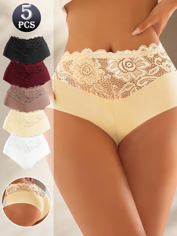 QUASTI 5PCS Low-rise Lace Patchwork Thong Briefs Exquisite Sexy Seamless Breathable Bikini Boxer Panties Comfortable Skin-friendly Delicate Lady Basic Underwear S-XXL