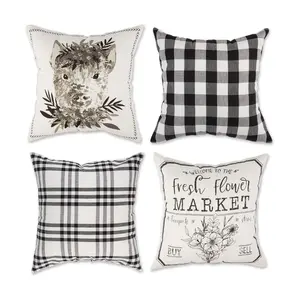 Design Imports S/4 Pig & Flower Market Farmhouse Pillow Covers