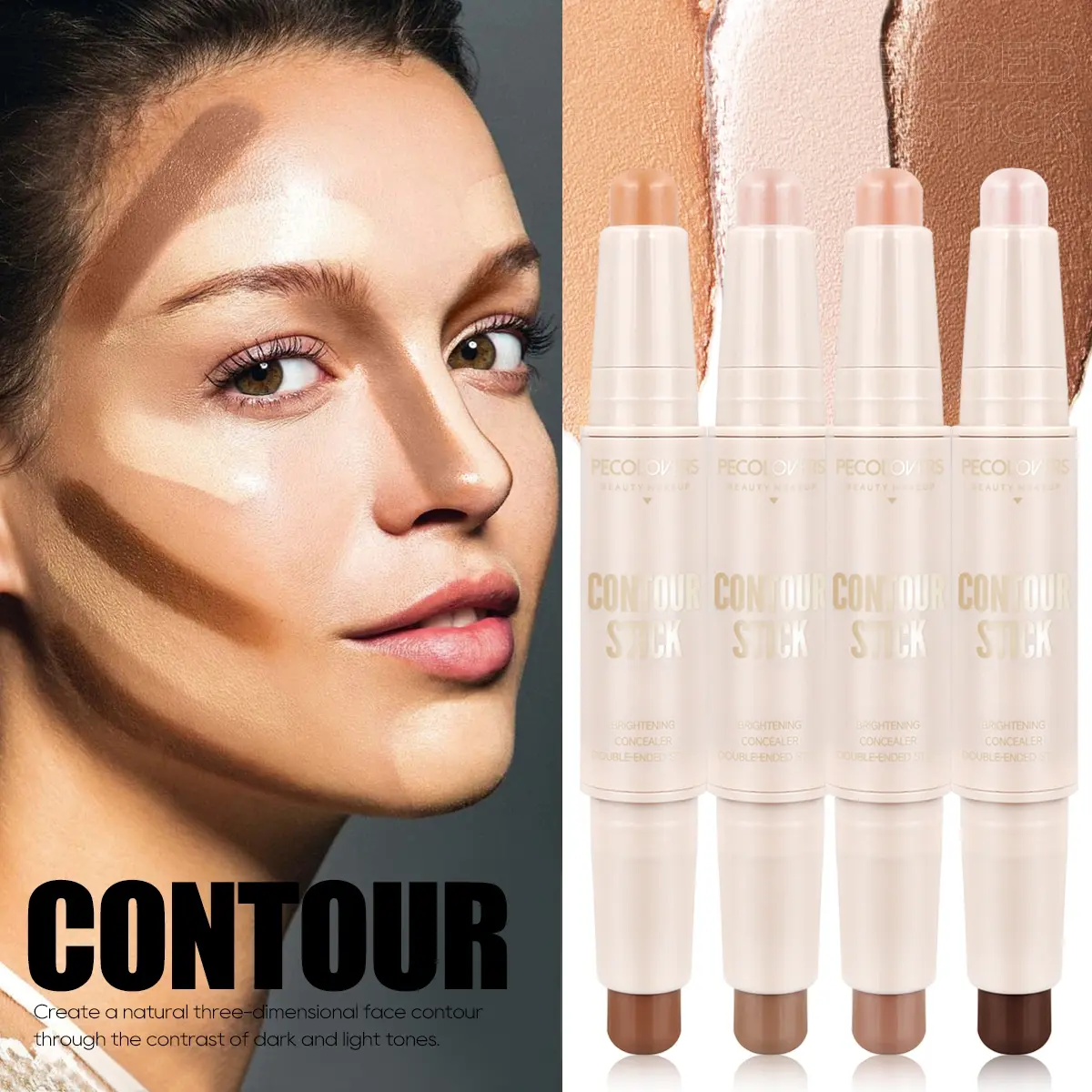 1Pc Soft Contour Stick - Creamy Blendable, Natural Sculpt For All Occasions, Dark Brown And Light Brown, Face Cosmetic, Bronzer Stick