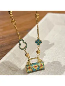 New Chinese Style Kids Necklace Childrens Heart Lock Pendant Retro Gold Plated Adjustable Chain Gift for Girls Birthday Party Fashion Jewelry