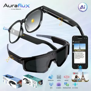 AuraFlux Smart AI Camera Glasses, Hands-Free Photography & Video Recording, Built-in AI Assistant & Instant AI Translation, 8MP Photochromic UV Protection Lenses, Button Touch Control, Bluetooth Wireless Wearable Glasses for Travel Outdoor Adventures