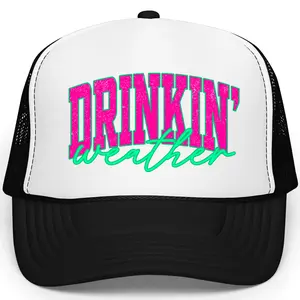 Drinkin' Weather Trendy Trucker Hat for Women - Bold Summer Graphic Mesh Hat - Adult Humor Foam Front Snapback for Adults - Beach, Lake, Boat Adjustable Cap