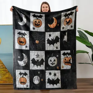 Halloween Horror Movie Style Flannel Printed Blanket, Ultra Soft Lightweight Throw for Living Room, Sofa, Camping & Travel, All Seasons Use