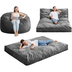 Giant Bean Bag Chair Bed for Adults, Large Bean Bags with High-Density  Filling, Convertible Big Sofa Bed Couch for Living Room, Bedroom, Playroom (Grey, Full)