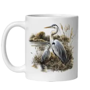 Retro Great Blue Heron Marsh Scene Mug - 90s Birding Bird Lover Gift - Birds Wildlife Nature Black Mug #460