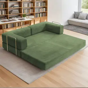 Compressed sleeper sofa bed,, modular modern corduroy sofa for living room, bedroom, with fixed-shaped frames and supporting armrests basement  furniture multi-functional floor sofa cloud floor sofa couch  and  bed
