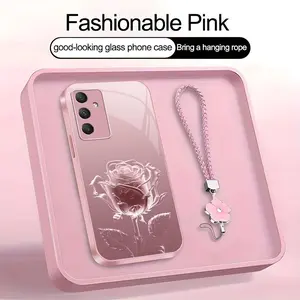 Suitable for [Galaxy A54] high-end phone case，a beautiful four-leaf clover lanyard is included,imple and elegant crystal rose pattern,a variety of colors are available for you to choose from YM99
